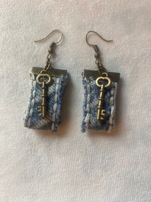 Two Styles Denim Upcycled Earrings | Blue Denim with Brass or Silver Upcycle Earrings | Earring Gift Idea| One of a kind - image3
